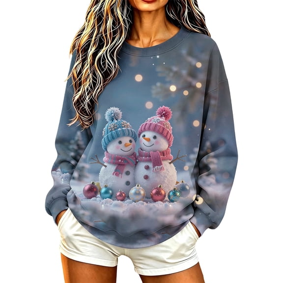 Wiyuqeen Women's Crewneck Sweatshirts Xmas Snowman Print Sweat Shirts Long Sleeve Funny Xmas Party Pullover Lightweight Fall Clothes S-2XL