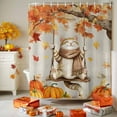 thumbnail image 3 of Pet Cat in Swing Shower Curtains for Bathroom, Thanksgiving Pumpkin Maple Leaves Retro Waterproof Fabric Shower Curtain for Bathroom Bathtub Decoration, Machine Washable, 72"x72", 3 of 9