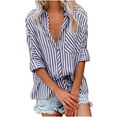 thumbnail image 2 of Women's Button Down Shirts 2022 Dressy Casual Long Sleeve Striped Blouses Stylish V Neck Tee Shirts Tops with Pockets, 2 of 5