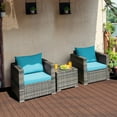 thumbnail image 1 of Costway Ensemble Bistro de Mobilier de Patio en Rotin 3 Pcs Canapé et Fauteuil Coussinés Turquoise, 1 of 10