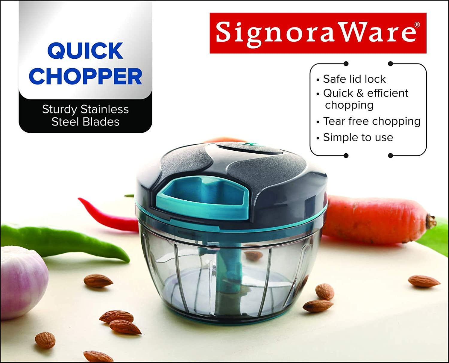 Signora Ware Manual Food Chopper & Processor for Vegetables & Fruits, 15 Oz  