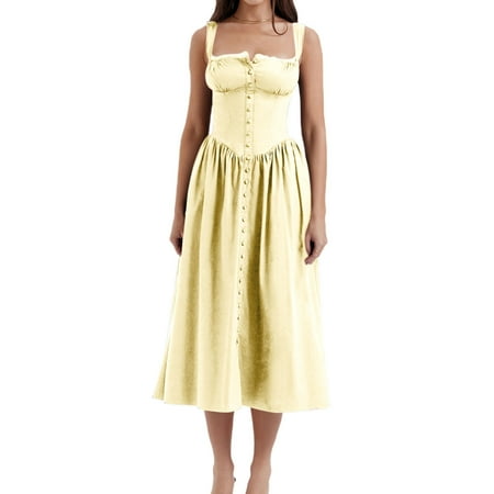 ZZwxWA Corset Dress for Women Vintage Square Neck Floral Flowy Bustier Sundress Formal Evening Party Cocktail Midi Dress