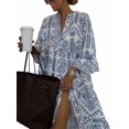 thumbnail image 3 of Women'S Summer Dress Casual V Neck Buttoned 3/4 Sleeve Bohemian Print Flowy Mini Dresses Blue L, 3 of 8