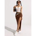 thumbnail image 4 of Coffee Brown High-Waisted Denim Maxi Skirt With Front Side Slit, 4 of 30