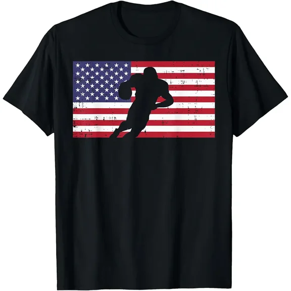 US Flag American Football Player Silhouette Vintage Patriot T-Shirt