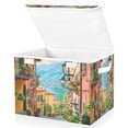thumbnail image 2 of 16.5x12.6x11.8in Foldable Flip-Top Storage Bin, Dustproof Magic Tape Closure, Ideal for Home & Toy Organization，House Surrounded by Flowers, 2 of 7