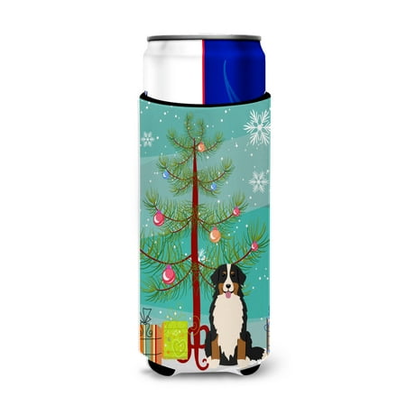 

Carolines Treasures BB4161MUK Merry Christmas Tree Bernese Mountain Dog Michelob Ultra Hugger for slim cans Slim Can