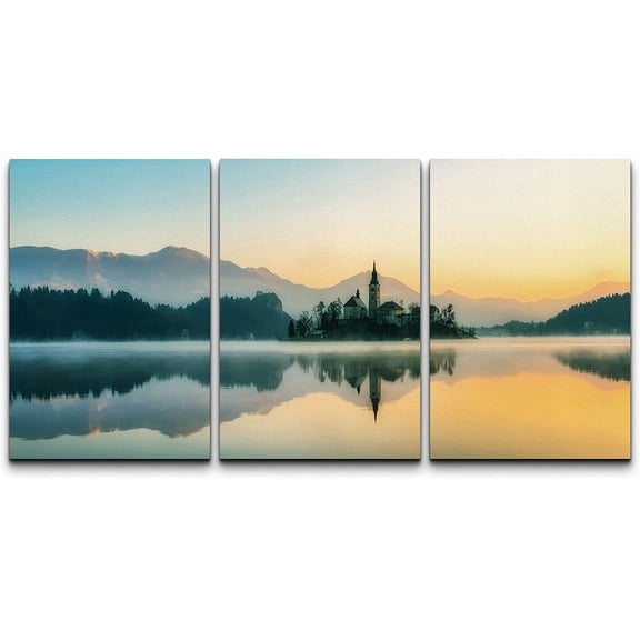 wall26 Canvas Print Wall Art Set Mountain Range Forest Lake Sunset Nature Wilderness Photography Realism Rustic Landscape Colorful Cool for Living Room, Bedroom, Office - 16"x24" x 3