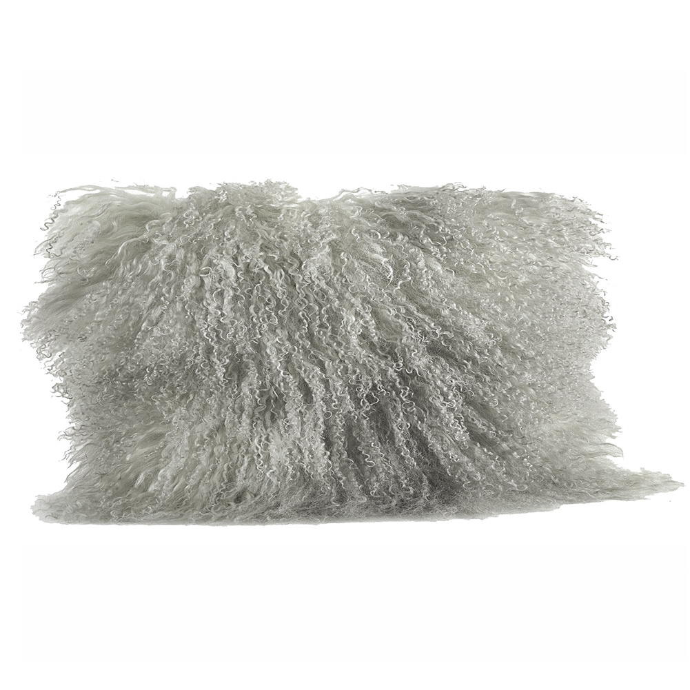 Fog Grey Color Real Mongolian Lamb Fur Pillow, Includes Pillow Filling.  12 Inch X 20 Inch  Oblong - image 1 of 4