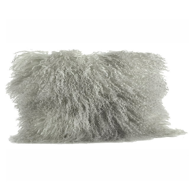 Fog Grey Color Real Mongolian Lamb Fur Pillow, Includes Pillow Filling.  12 Inch X 20 Inch  Oblong