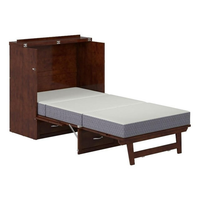 Pemberly Row Lit Escamotable Moderne en Bois Massif Simple TG avec Matelas, Noyer
