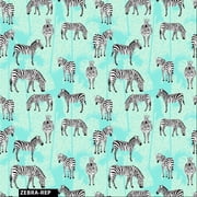 FREE SHIPPING!!! Conversational Tropical Zebra Print 100% Cotton Quilting Fabric for DIY Projects by the Yard - (Mint, Aqua, Black and White)