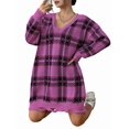 thumbnail image 3 of Robe Chandail Décontractée Automne Col en V Manches Longues Coupe Ample Motif Chaud Mini Robe Chandail Rose Taille, 3 of 8