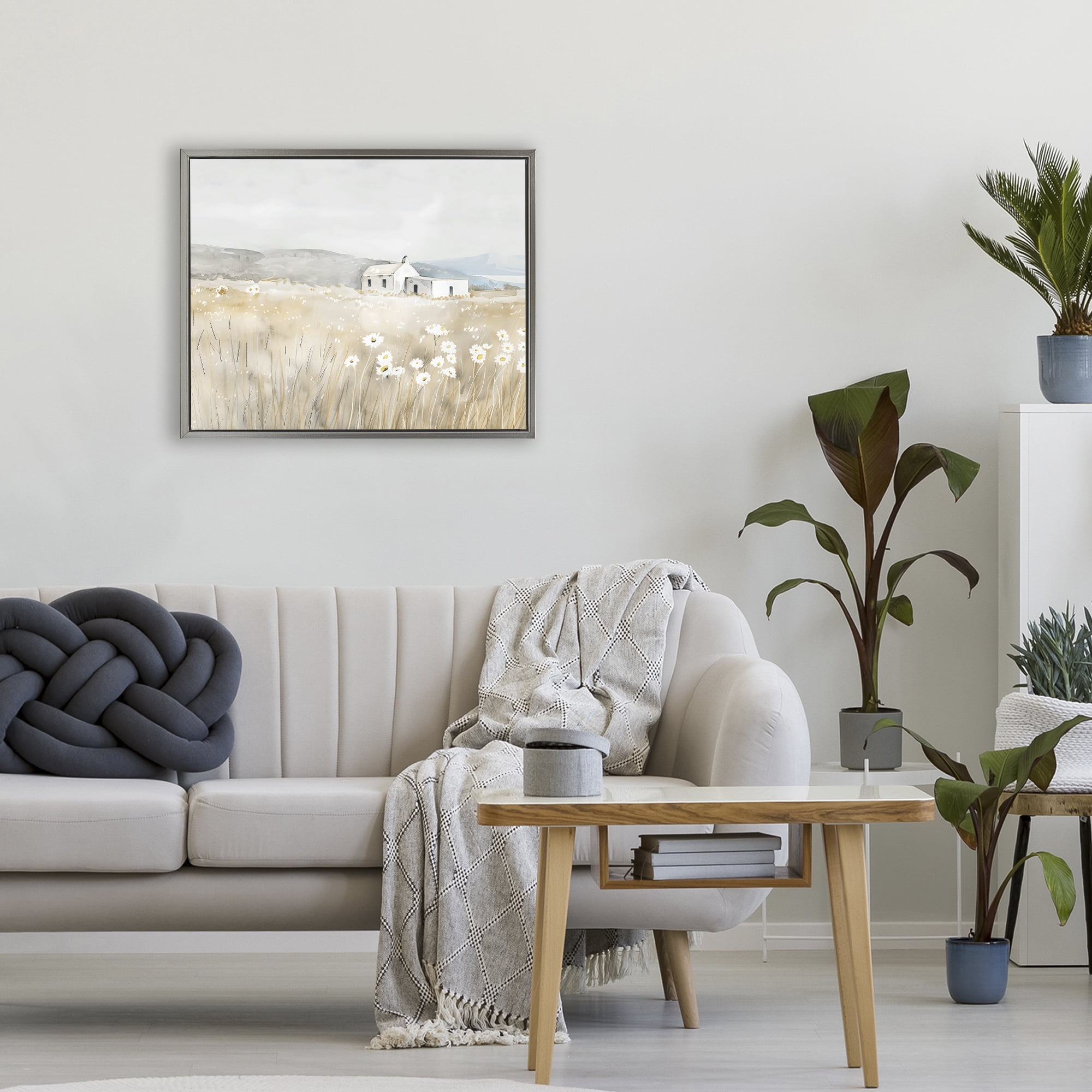 Stupell Industries Rustic Landscape Daisy Meadow Gray Framed Floater Canvas Wall Art, design by Creative Studio