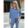 thumbnail image 6 of Womens Long Sleeve Button Down Shirts Oversized Collared Drop Shoulder Work Tops Textured Loose Blouse Denim Blue XL, 6 of 8
