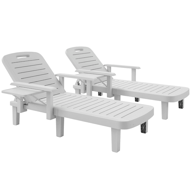 Outsunny Ensemble de 2 Chaises de Bronzage pour Jardin, 5 Positions Réglables, Blanc