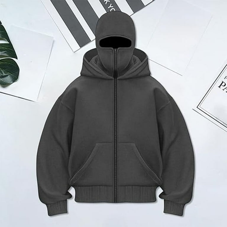 Balaclava Hoodie with Face Mask Built In, Fashion Double Hooded - Main Image