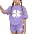 thumbnail image 2 of Girls St. Patrick's Day 2 Piece Outfit Short Sleeve Printed Round Neck T-Shirt and Shorts Sets Purple 10-11Years, 2 of 6
