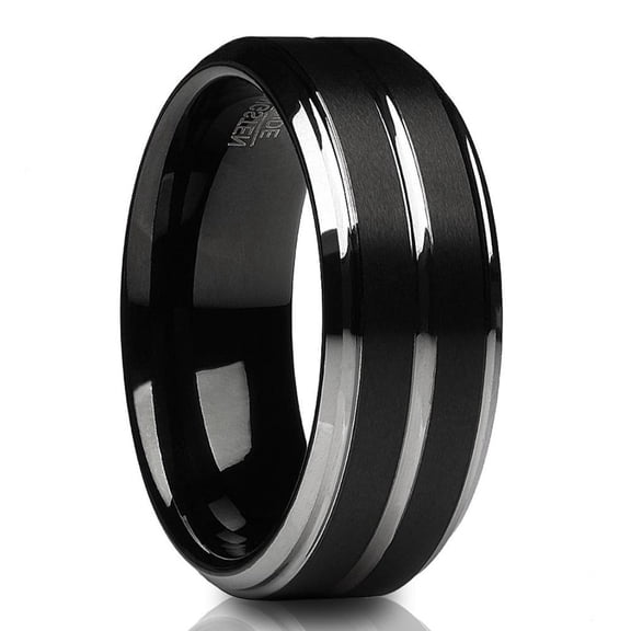 Black Tungsten Wedding Ring,8mm Wedding Ring,Silver Wedding Ring,Tungsten Carbide Ring,Engagement Ring,Brush Ring