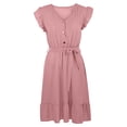 thumbnail image 5 of Aqestyerly Mode des Femmes Sans Manches V-Cou Boutonné Robe Courte Décorative avec Ceinture, 5 of 5