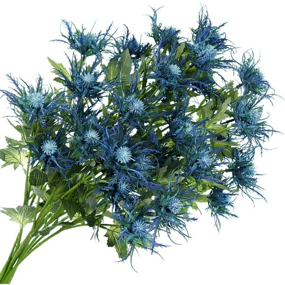 Real Size Artificial Thistle Flowers Real Touch 8 Stems Rustic Blue Thistle Decor Spray Eryngium | Sea Holly for Wedding Bouquet Centerpiece 26 inches(Light Blue)