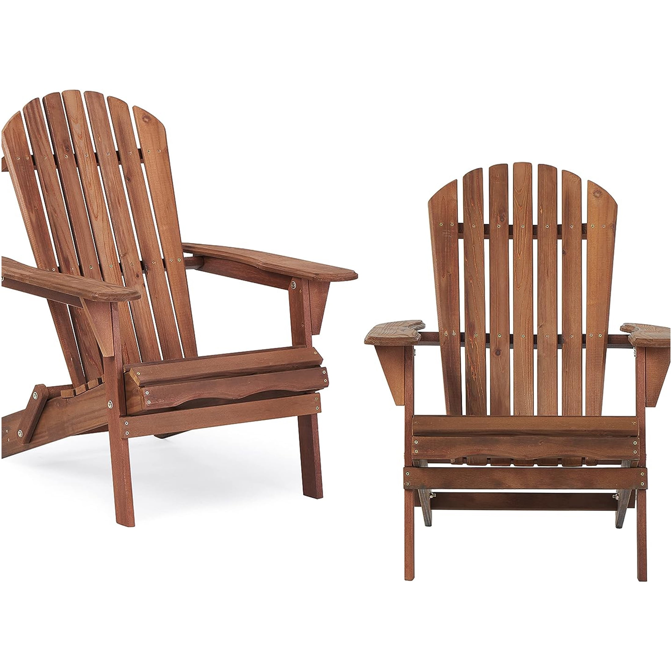 JERFIT 2-Pack Solid Wood Folding Adirondack Chairs, Natural & Light Brown Patio Lounge Chairs for Garden, Deck, Poolside & Outdoor Fire Pit