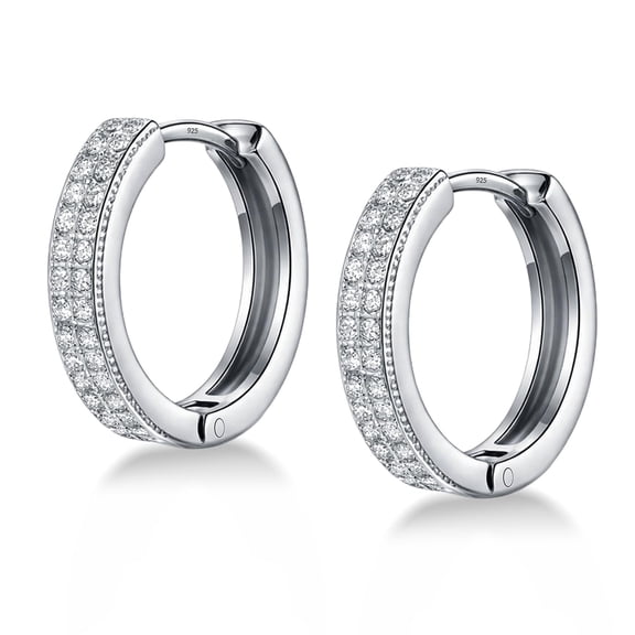 LeCalla 925 Sterling Silver Double Row CZ Huggie Hoop Earrings for Women, 13mm