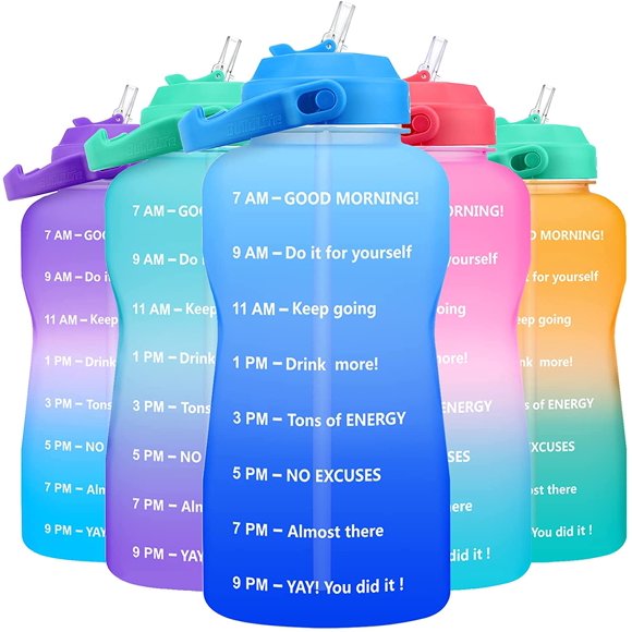 Kartokner 1 Gallon Water Bottle - with Motivational Time Marker & Straw Leakproof Tritan BPA Free 128oz Large Capacity Water Jug for Fitness, Gym and Outdoor Sports