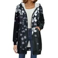 thumbnail image 4 of Women Hoodie Jacket Long Coat Floral Print Zip Up Hooded Cardigan Winter Warm Casual Outerwear with Pockets, 4 of 8