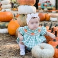 thumbnail image 3 of 0-3Years Baby Girl Halloween Outfits Pumpkin Plaid Bubble Romper Short Puff Sleeve Bodysuit Cute One Piece Clothes, 3 of 8