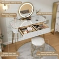 thumbnail image 3 of Small Vanity Desk with Mirror and Lights, 39" White and Gold Makeup Vanity Set with 2 Drawers & Matching Stool, Modern Dressing Table for Women, Bedroom and Small Spaces, 3 of 14