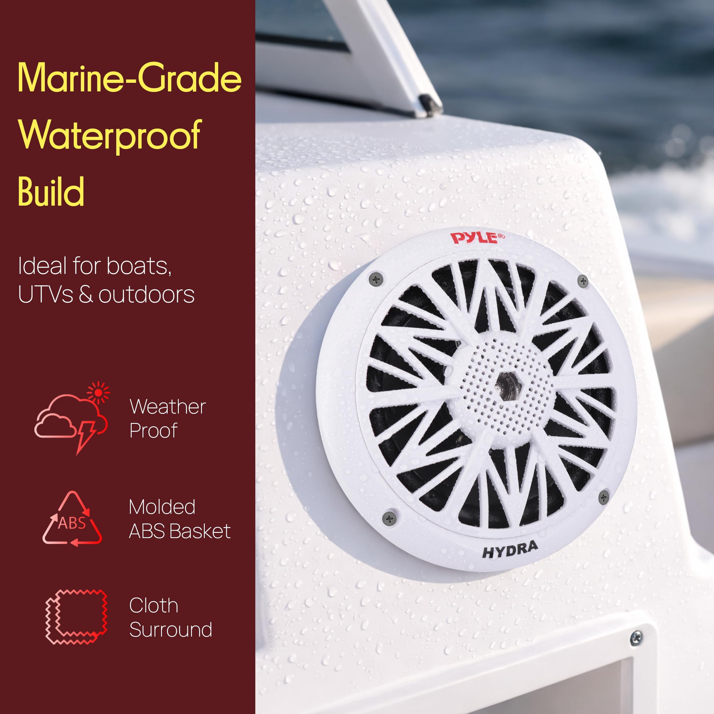 PYLE PLMR52 - 5.25 Inch Dual Marine Speakers - 2 Way Waterproof and Weather Resistant Outdoor Audio Stereo Sound System with 150 Watt Power - 1 Pair