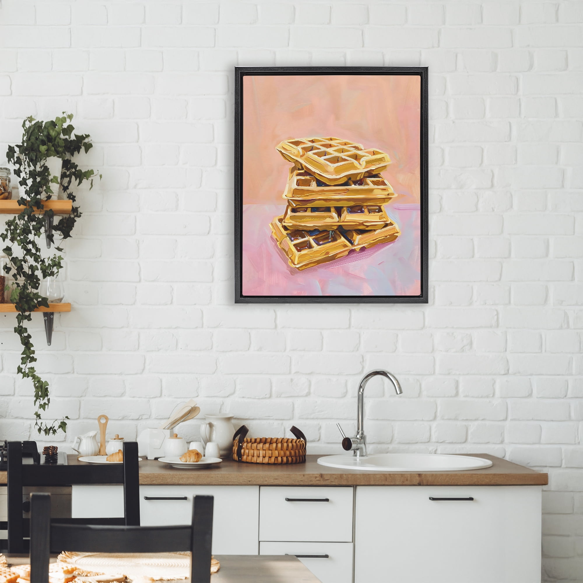 Stupell Industries Stack of Fluffy Waffles Black Framed Floater Canvas Wall Art, design by The Prints Vibe