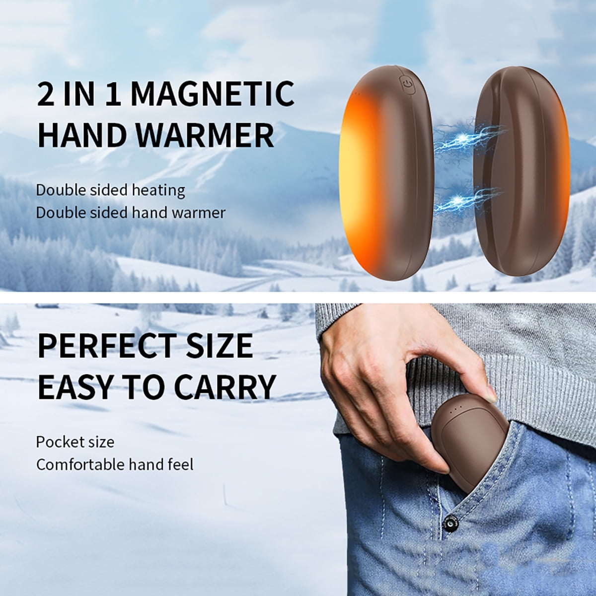 2-Pack Rechargeable Hand Warmers with Magnetic Attachment, Fast Heating Up to 140℉/60℃, 2500mAh Portable Electric Pocket Heaters, Ideal for Outdoors, Camping, Hunting
