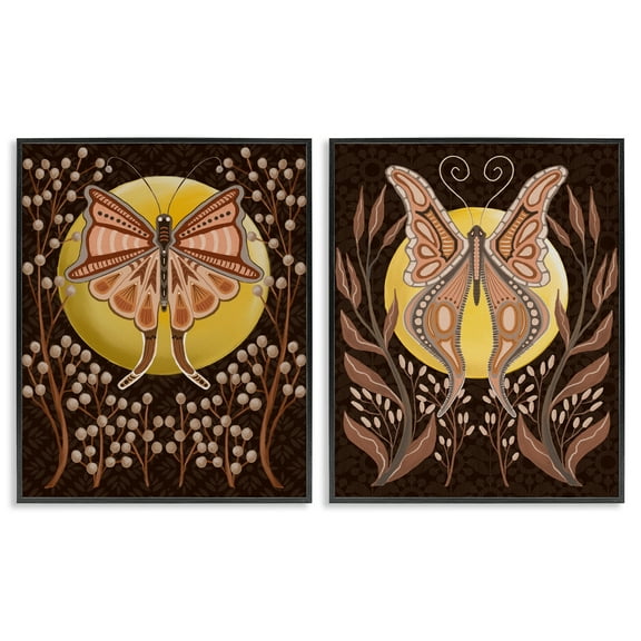 Stupell Industries Moth & Moons in Nature Insects Painting Black Framed Art Print Wall Art, 11 x 14, Set of 2