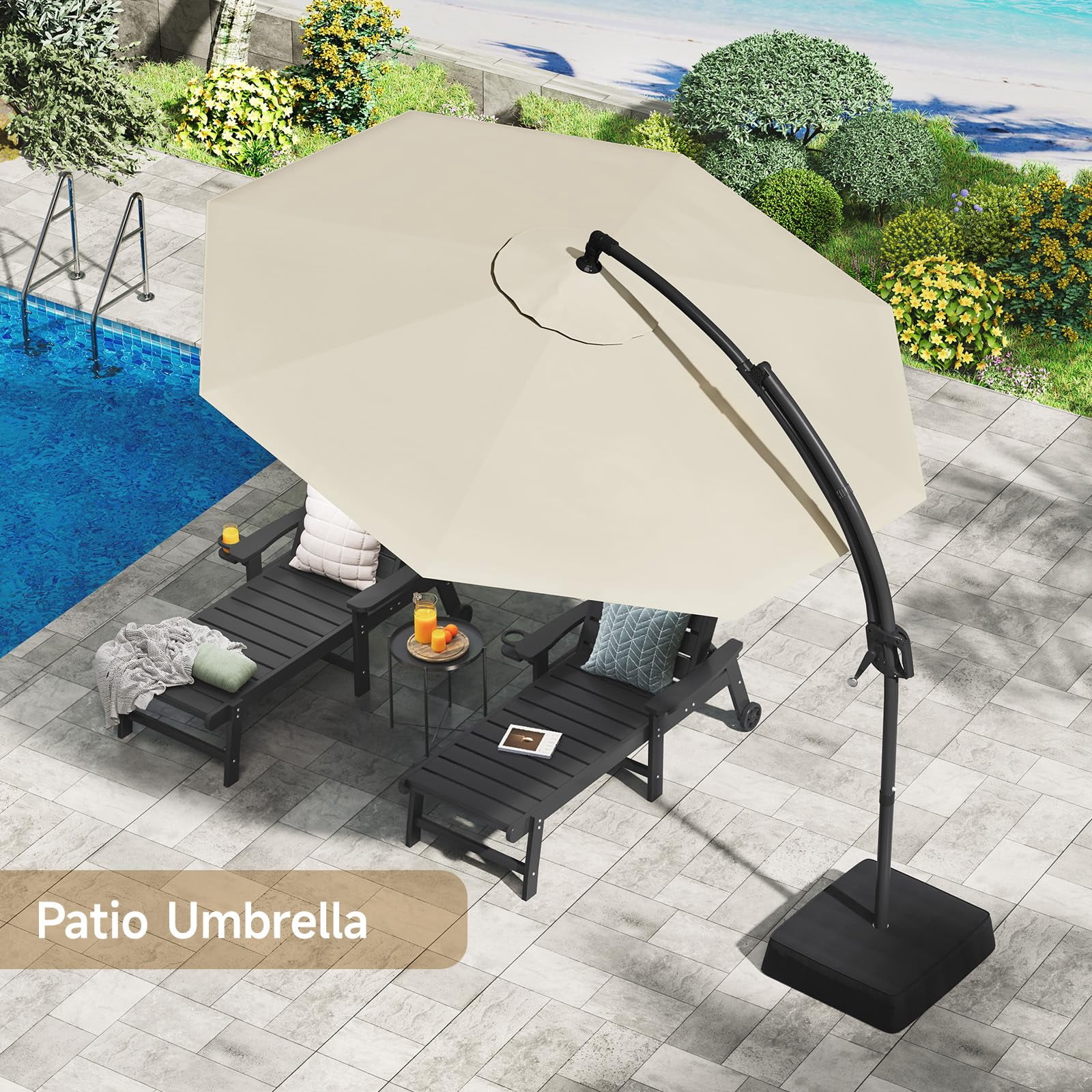 ONBRILL Outdoor Patio Umbrella with Base, 240G/M2 fabric, 10 FT Sun Shade Umbrella for Deck, Pool