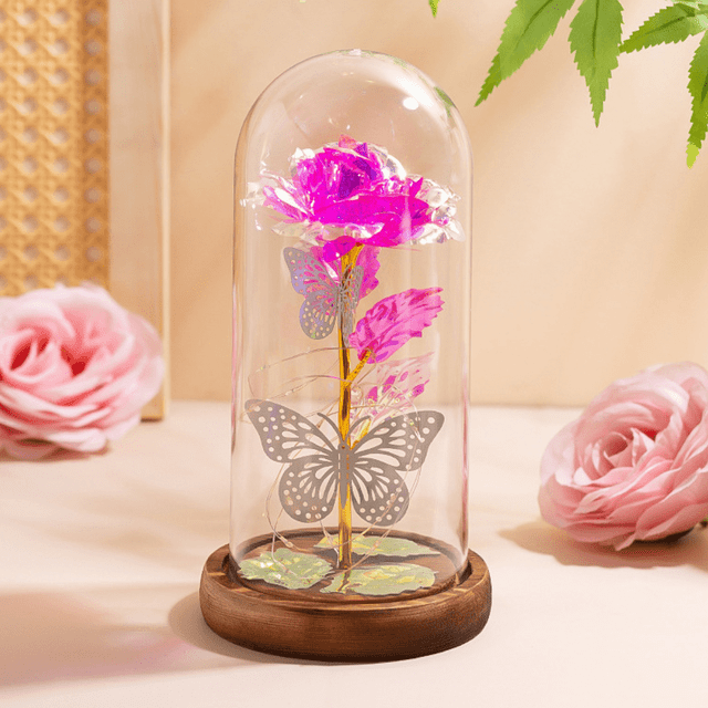 FTCBJJA Flor Rosa Preservada Qixi Galaxia Mariposa Regalos de Flores Moradas, Día de San Valentín, Regalo Del Día de la Madre Del Aniversario Del Cumpleaños