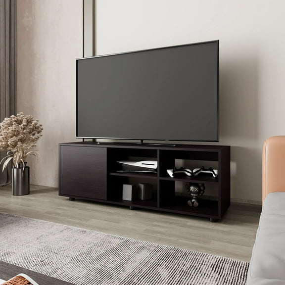 Wenge TV Stand with Door and Open Storage Elegant Home Organization for Living Rooms and Media Rooms