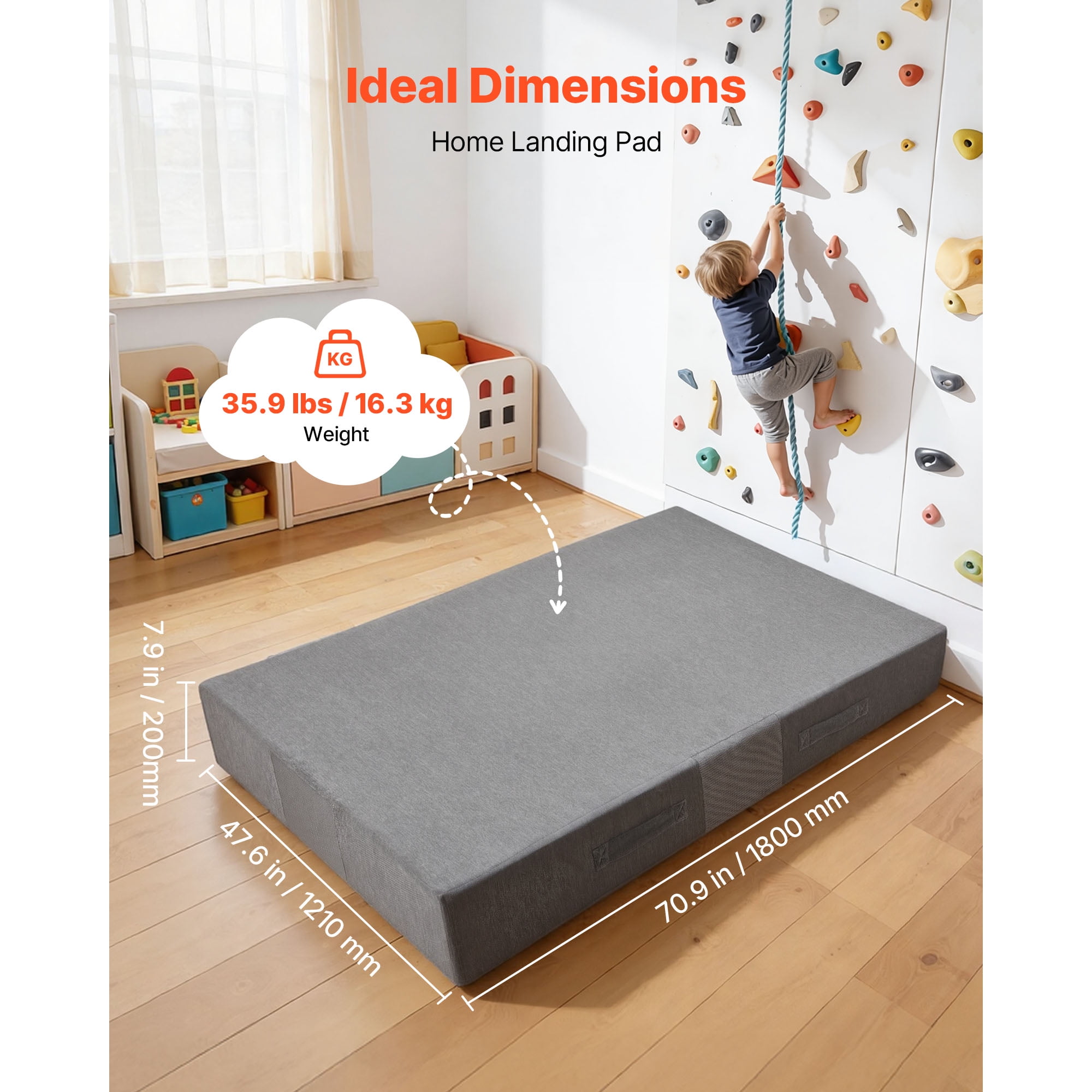 KFFKFF Crash Pad, 6 x 4 ft Sensory Mat with Soft Foam and Removable Cover, Large Pillow Mat for Kids and Adults for Jumping, Playing, Climbing, and Gymnastics