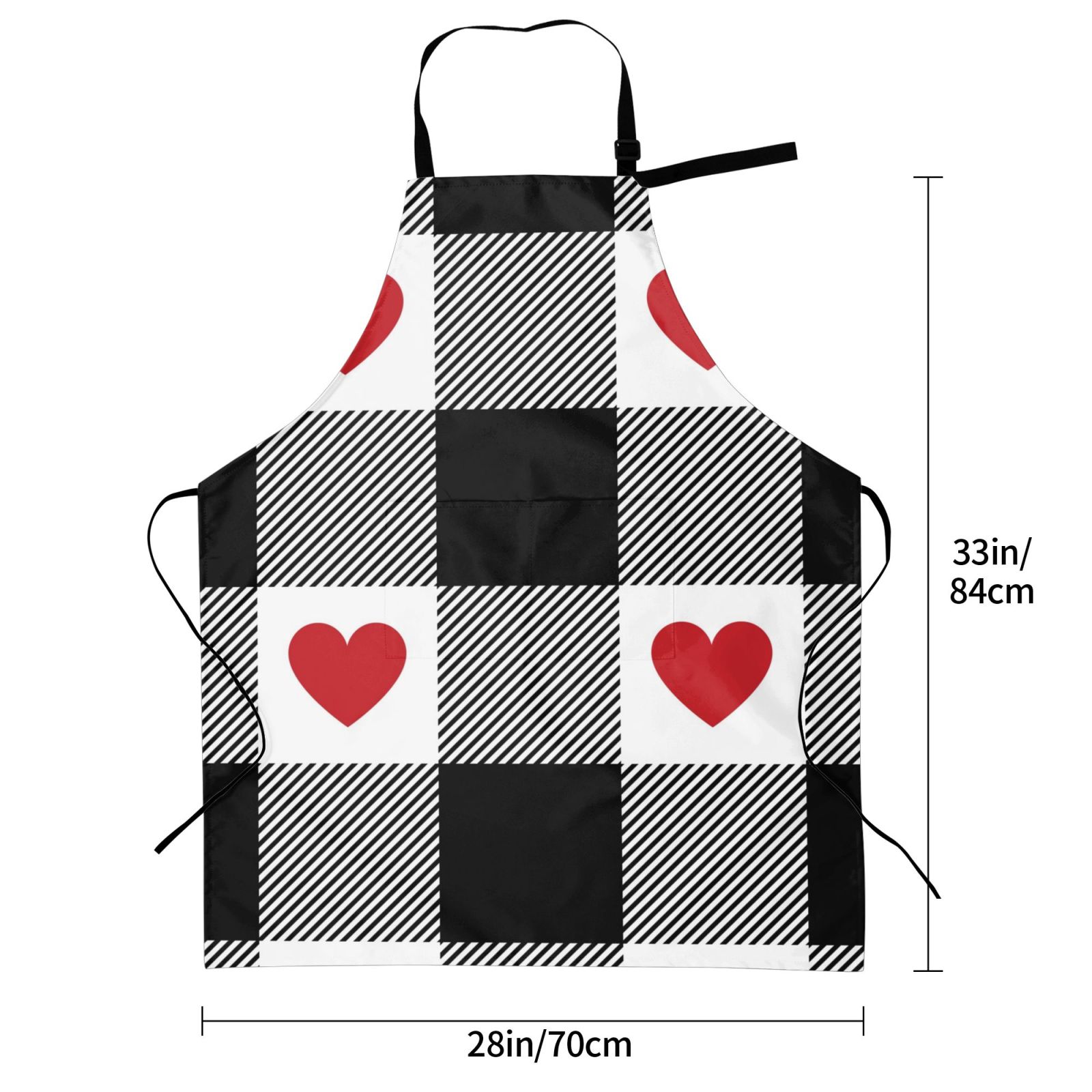 Kdxio Heart Black Buffalo Plaid Gingham Apron with Pockets Adjustable Kitchen Aprons for Men Women Waterproof Aprons for Cooking,Drawing,Crafting, Baking Household Cleaning