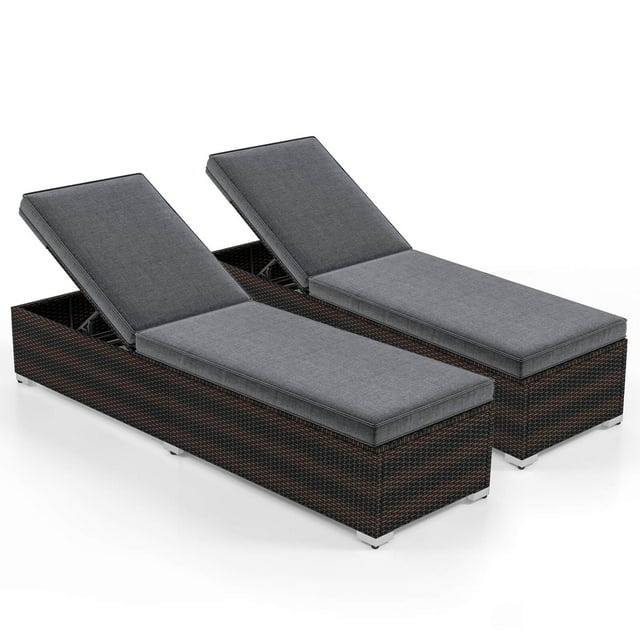 Costway 2 PCS Chaise Lounge with 4-level Backrest Heavy-Duty Metal Frame Seat Cushion Grey
