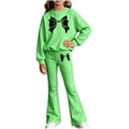 thumbnail image 4 of Girls 2 Piece Set Fall Crew Neck Long Sleeve Printed Pullover Sweatshirt Flared Sweatpants Suits Casual Outfits (9-10 Y, Mint Green), 4 of 5