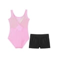 thumbnail image 4 of Moggemol Kids Girls Sheer Mesh Patchwork V-Back Dance Unitards Solid Color Sleeveless Bodysuit with Botty Shorts Set Pink 12, 4 of 7