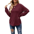 thumbnail image 1 of Avamo Women Cozy Winter Warm Pullover Solid Color Plain Sweater Ladies Long Sleeve Chic Jumper Tops Claret XL, 1 of 3