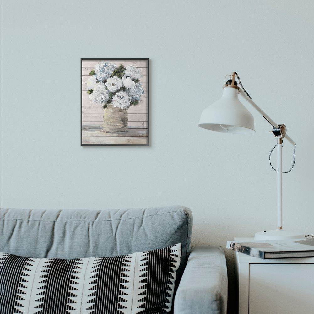 Stupell Industries Flower Pot Green Blue Pink Painting Framed Giclee Texturized Art by Julie DeRice