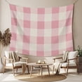 thumbnail image 2 of Pink Farmhouse Tapestry for Bedroom Wall Hanging Tapestry, Buffalo Plaid Check Lattice Geometric Ceiling Backdrop Tapestries Poster Blanket Wall Decor for Teens Room Living Room Dorm 55" x 73", 2 of 8