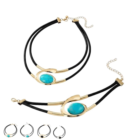 Vintage Boho Necklace & Bracelet Set, Bohemian Adjustable Double-Layer women's jewelry sets, Western Boho Jewelry Gift(B)