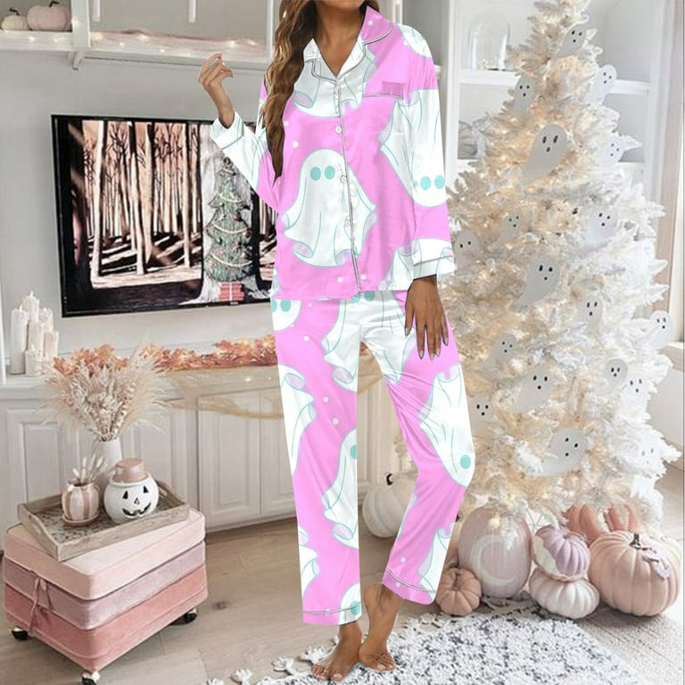 Hauaitttt Women Print Long Robe Pants Set Homewear for
