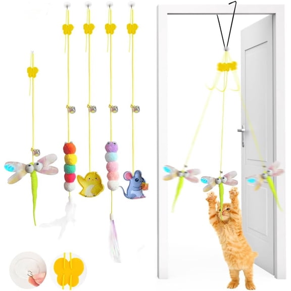 Bangbobby 5 Pack Interactive Hanging Cat Toys, Retractable Door Hanging Cat Teaser Toys, Indoor Kitten Play Chase Toys for Exercise & Mental Stimulation, Multi-Style