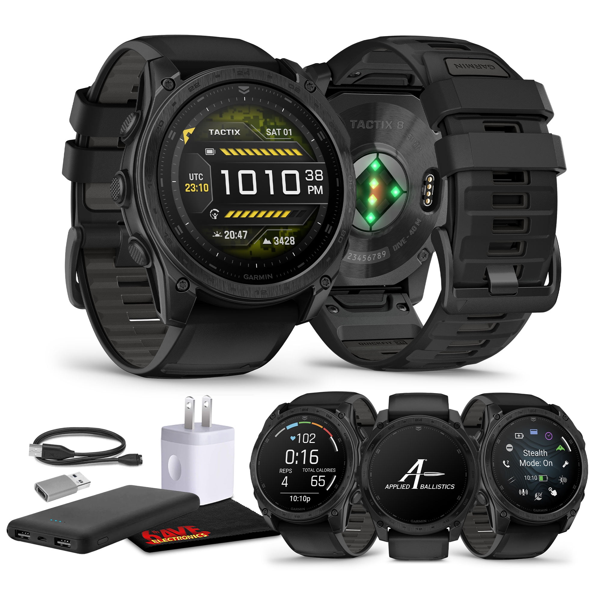 Garmin Tactix 8 51mm AMOLED Display Smart Watch, Built-in Flashlight, 29 Days Battery Life, Premium Tactical GPS Smartwatch, Includes Applied Ballistics Ultralight Solver Bundle